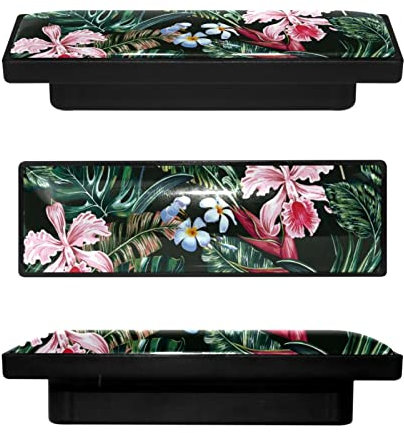 Schubladenknauf, tropische Blätter und exotische Blumen, Kristallglas, ergonomisch, 9,1 cm, für Möbel, Schrank, Küche, Kommode, Schrank, Kleiderschrank, 4 Stück