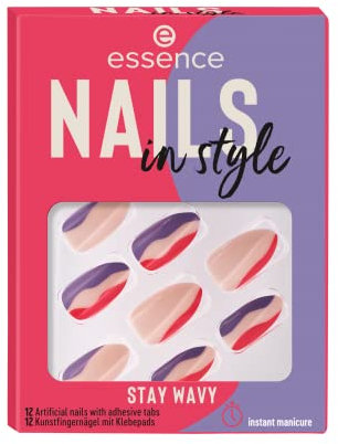 essence nails in style, Nail Art, Nageldesign, Nr. 13 STAY WAVY, mehrfarbig, Expressergebnis, farbintensiv, glänzend, ohne Aceton, vegan, Mikroplastik Partikel frei (12 Stück)