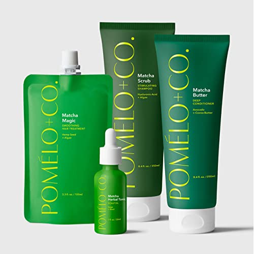 Pomélo+Co. Matcha Routine: Haarmaske, Shampoo, Conditioner + Herbal Tonic – reichhaltige Pflege mit der Kraft des grünen Tees – vegane* Haarkur für alle Haartypen