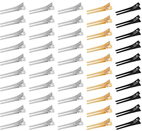 EnteBill Haarspangen, 50 Stücke Frisur Doppel Zinken Pin Curl Einstellung Abschnitt Haarspangen Metall Alligator Clips Silber Haarnadeln, Stahl-Haarclips für DIY Damen und Mädchen Basteln (1.77 Zoll)