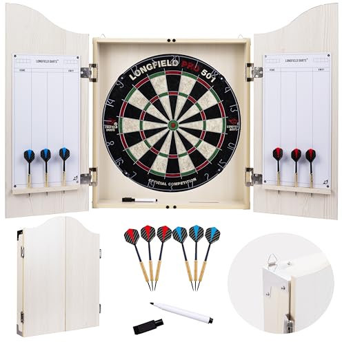 Engelhart Holz Dartschrank, sisal Dartscheibe, inbegriffen 6 Darts 18gr und Zubehör (helle Eiche)