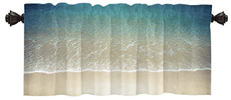 Batmerry Blue Ocean Strandvolant-Vorhänge, hellbraun, Landschaft, Meeresfenster, Behandlung, Küchenvolant, mehrschichtig, Polyester, Verdunkelung für Wohnzimmer/Badezimmer, 132,1 x 45,7 cm