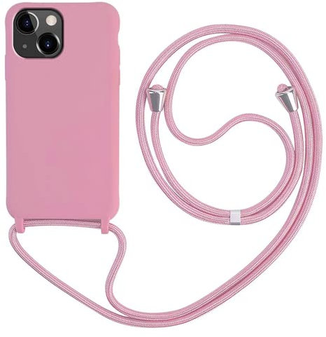 HFYiup Mevis Coque Compatible avec iPhone 14,Collier pour Étui Colliers de cellulaire Mince Antichoc Réglable Lanyard Case-Rose foncé