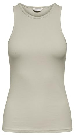 ONLY ONLKENYA Women's Ribbed Tank Top Basic Shirt Crew Neck Top Sleeveless in Structure Rip