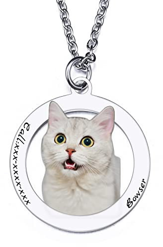 MunkiMix Personalisierte Foto-Edelstahl-Halskette mit Hund-Katze-Bild, Eingraviert in Farbe, Individuelles Hunde-Geburtstagsgeschenk für Tierliebhaber/Männer/Frauen, Gedenkanhänger in Runder Form