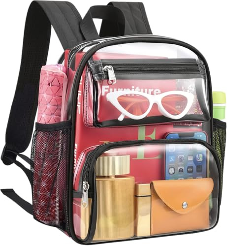 MAY TREE Small Clear Backpack Stadium Approved for Women and Men,Clear Stadium Bag for Concert, Work, Travel & Sporting