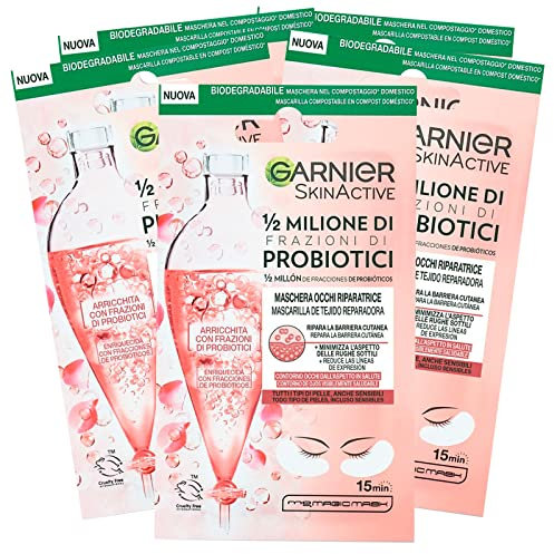 Garnier SkinActive Augenmaske zur Reparatur 1/2 Millionen Fraktionen von Probiotika für alle Hauttypen, minimiert feine Falten aus biologisch abbaubarem Stoff - 5 Packungen mit je 1 Anwendung