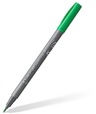 STAEDTLER brush pen pigment Arts, grün, pigmentierte Premium-Zeichentusche, Pinselspitze für variable Linienbreite, wasserfest, schnelltrocknend, 10 grüne brush pens im Kartonetui, 371-5