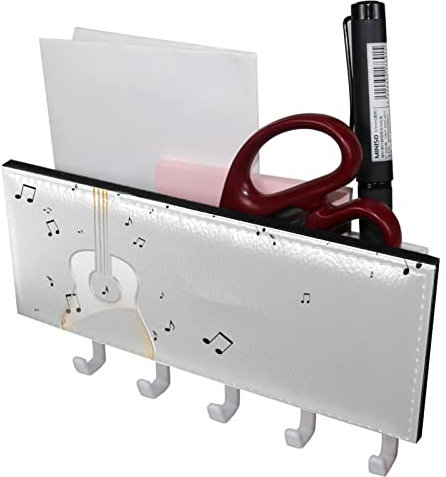 TBOUOBT Wandmontierter Schlüssel- und Posthalter, Schlüsselbrett mit 5 Schlüsselhaken, rustikale Heimdekoration für den Eingangsbereich,Musiknoten Ukulele Musik