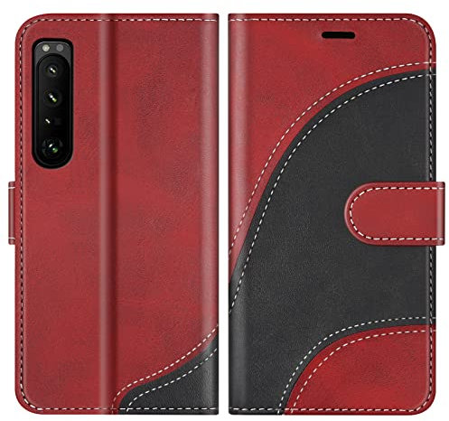 BoxTii Cover per Sony Xperia 1 IV, Custodia in PU Pelle Portafoglio per Sony Xperia 1 IV, Magnetica Cover a Libro con Slot per Schede, Rosso
