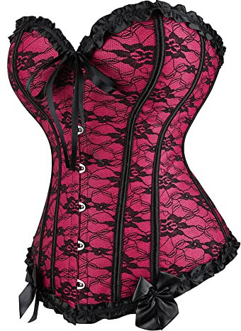 Hengzhifeng Women Carnival Flower Bustiers Corsets Top (UK 16-18,Rose)