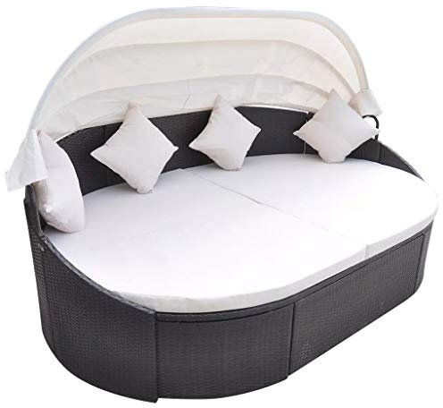 Keketa Sonneninsel mit Sonnendach Sonnenbett mit Dach Gartenliege Liege Gartenmöbel Lounge Sitzgruppe Sonnenliege für Pools Garten Terrasse Poly Rattan Braun