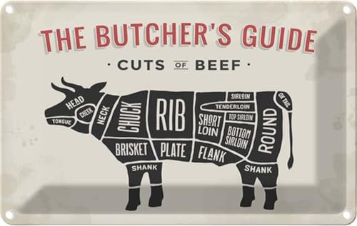 vianmo Blechschild 20x30 cm Kuh Beef cuts Fleisch Metzgerei Hofladen Marktstand Laden Deko Geschenk Metall Schild