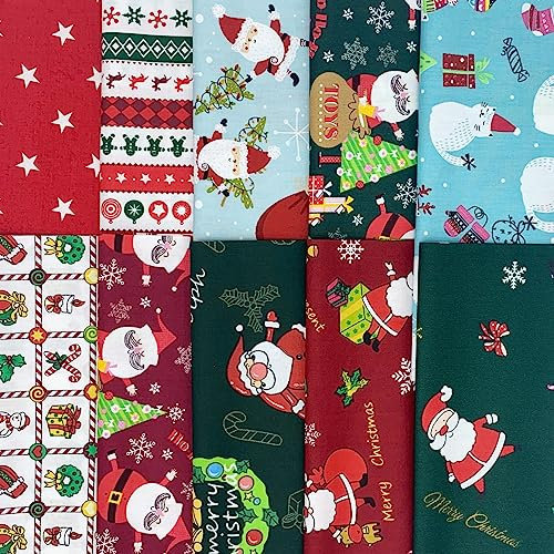 aufodara 10er Baumwollstoff Weihnachten Stoffpakete Patchwork Stoffe Baumwolle 50x40cm Stoffe zum Nähen, Patchwork Stoffpaket zum Quilten DIY Basteln Handwerken (50 x 40 cm, Weihnachtsfarben)