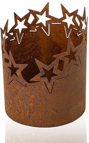 Metall Windlicht Sterne Advent Edelrost Stellen Gartendeko Rost Made in Europa H=15 cm