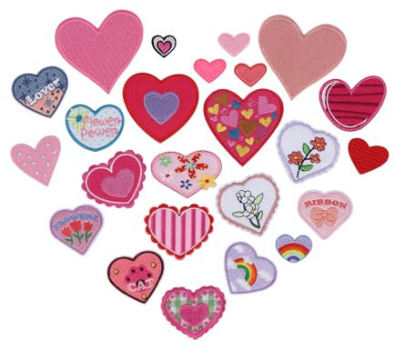 24 Stück Patch Zum Aufbügeln, Herzen Bestickte Flicken Zum Aufbügeln Kinder, Verschiedenen Größen Sticker Zum Aufbügeln, Niedliche Bügelbilder für Rucksäcke Jeans Jacken Kleidung zum Basteln