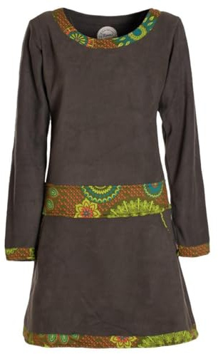Vishes- Alternative Bekleidung - Extra warmes Winterkleid Damen Langarm Kleider Sweatkleid Fleece Olive 40-42