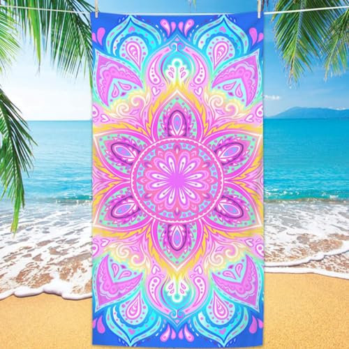 Lucien Strandhandtuch, Strandtuch XXL, Mikrofaser Strandtuch, Schnell Trocknendes Sandfest Handtuch für Sport Travel Yoga Camping Beach Gym (Mandala Blüten)