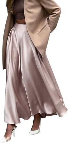 MGizo DtiSpectrum Gonna Lunga Elegante in Raso a Vita Alta da Donna con Cintura Elastica, Maxigonna Setosa Adatta per Matrimonio, Cocktail Party, Affari