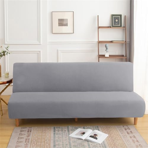 Surwin Sofabezug ohne Armlehnen 2/3 Sitzer, Einfarbig Stretch Armlose Clic Clac Sofabettüberzug Sofahusse Schonbezug Protector für Klappcouch Schlafsofa Wohnzimmer Deko (Hellgrau,160-190cm)