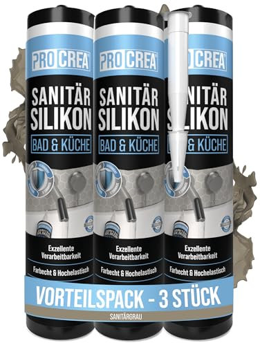 PROCREA® 3x Premium Sanitärsilikon Bad & Küche (Sanitärgrau) [mit Anti-Schimmel-Formel] Dichtmasse für innen & außen - Universal Silikon in Profi-Qualität (grau) - Made In Germany