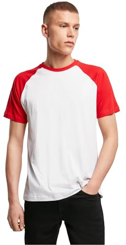 Build Your Brand Herren By007 Raglan Contrast Tee T-Shirt, Wht/Red, 3XL EU