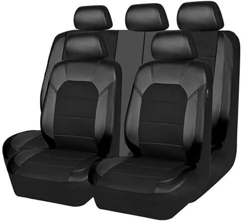 BROleo 9 Stück Leder Sitzbezüge Auto für Opel Tigra TwinTop/Speedster/Signum/Omega A Caravan, Allwetter Komfortabler Wasserdichtes Sitzbezügesets sitzschoner Zubehör,Black