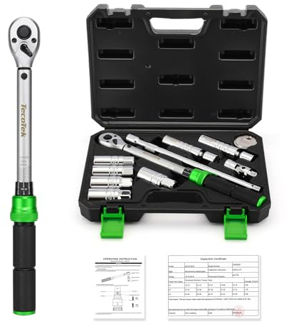 TecoTek 11Pcs 3/8 Drive Spark Plug Socket Set with Click Torque Wrench, Spark Plug Gapper, Universal Joint, Extension Bar, 9/16, 5/8, 3/4, 13/16, 14, 16 and 18mm, CR-V Sockets with Rubber Rings