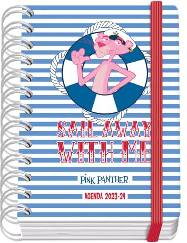 Dohe - Schülerkalender 2024/2025, 1 Tag pro Seite, A6 (12 x 17 cm), Ringverschluss und Gummi, Spanisch und Englisch, 4 Aufkleberseiten, September bis Juni, Schulmaterial - Pink Panther Sailing