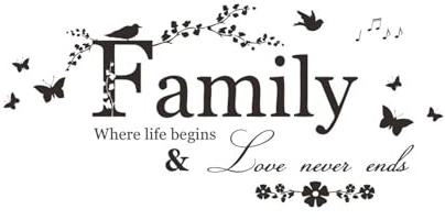 Desuibao Wandaufkleber mit Aufschrift Family Where Life Begins and Love Never Ends, entfernbare Familien Wandkunst-Aufkleber, Vinyl, motivierende, positive inspirierende Zitate, Dekoration