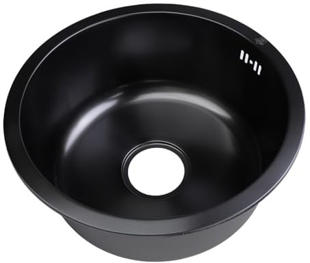 Rundspüle Edelstahl 42cm Ø Küche Spülbecken Einbauspüle für Camping und Outdoor (Nano-Schwarz)