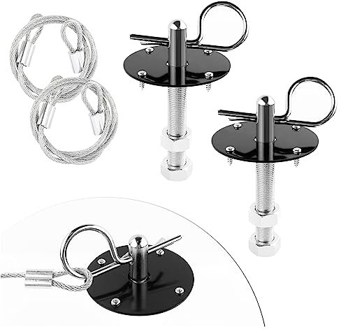 2Stk Bonnet Schnellverschluss Lock - Edelstahl Motorhaubenschloss Mit Racing Lanyard Reduce Shaking - Universelles Auto-tuning Auto-gadgets Passend Für Pkw Lkw SUV (Schwarz)