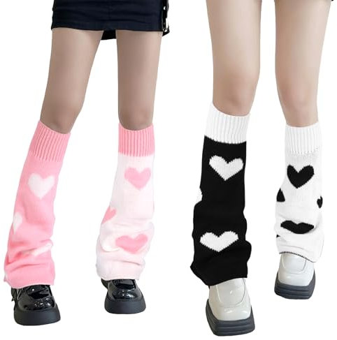 QKURT 2 Pairs of Y2K Leg Warmers, Knitted Winter Thermal Knee High Legwarmers, Accessories Socks for Girls Women