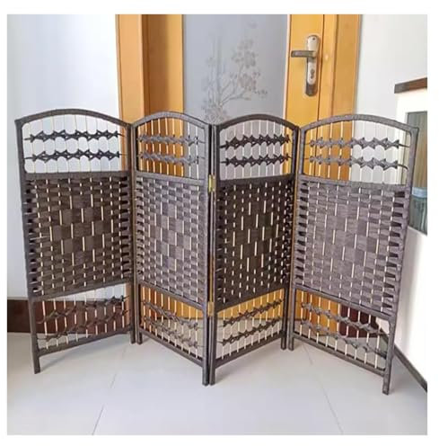 QINGYAN Short Room Divider, Freestanding Folding Weave Privacy Screen, Separation Partition Wall For Living Room(Dark brown,100X40CM-4PCS)
