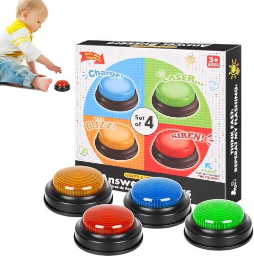 Zumbadores de programas de juegos, Zumbadores de respuestas - Zumbadores de respuesta sonora - Zumbadores nocturnos para juegos familiares, accesorios para el aula, Juego de 4 accesorios de competició