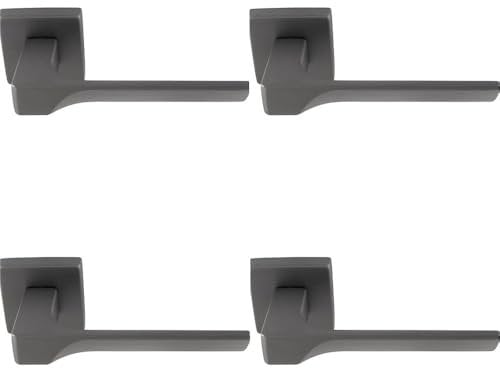 4 Pack - Premium Contoured Door Handle Set - Anthracite Grey Sleek Lever on Square Rose