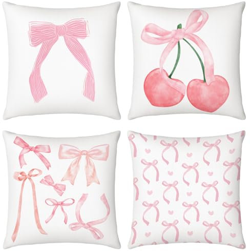 Mixweer 4 Stück 45,7 x 45,7 cm Kokette Kissenbezüge rosa Schleife Kissenbezüge Aquarell ästhetische Raumdekoration für Schlafzimmer Wohnzimmer Schlafzimmer Dekor