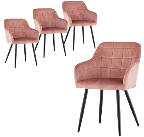CLIPOP Esszimmerstühle 4er Set, Stühle mit Armlehne, Samt Sitzfläche, Esszimmerstuhl Küchenstuhl Polsterstuhl, für Esszimmer Küche Wohnzimmer (4, Samt Rosa)