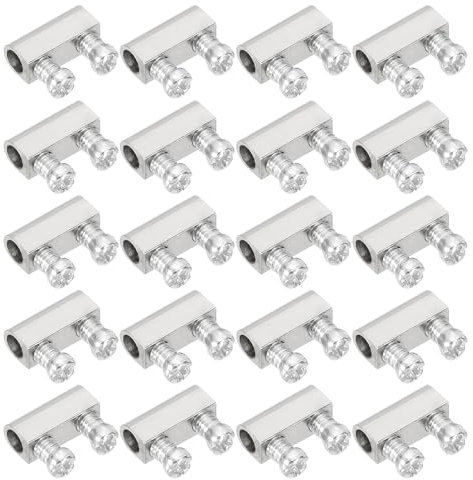 PATIKIL Morsetto per Cavo in Acciaio per Cavi 5x4x10mm, 20pz Doppio Foro Morsetti per Cavi in Ottone Nichelato 3.0mm Foro per rigo con Tappo a Vite Finale, Tono Nichel