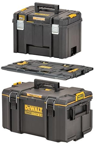 DEWALT Werkzeugboxen-Set mit Adapterplatte zwischen T STAK-System und TOUGHSYSTEM (bestehend aus TOUGHSYSTEM DS400-Box, TSTAK VI Tiefe Werkzeugbox & Adapterplatte) DWST08017-9