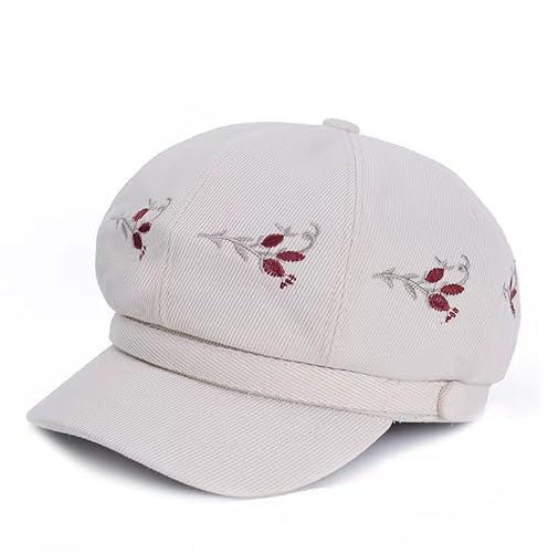 Juiterchy Damen Retro Classic Visier Newsboy Cabbie Cap Baskenmütze mit Blumen-Schnalle für Damen, 11 Beige, Einheitsgröße