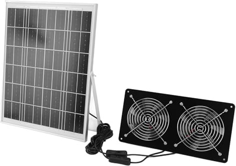 Srliya Solar-Doppellüfter-Set, 30 W, IP65-Imprägnierung, Gehärtetes Glaslaminat, 17 Mm Rahmen aus Aluminiumlegierung, Belüftungs-Solarlüfter für den Außenbereich, Haustierhaus, Schuppen