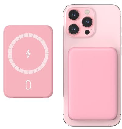 Magnetico-Power-Bank-Wireless-10000mAh - Riapow PD 20W QC 3.0 Ricarica Rapida Powerbank, Caricabatterie Portatile con Ingresso e Uscita USB C e Display LED per IPhone 16/15/14/13/12 (Rosa)