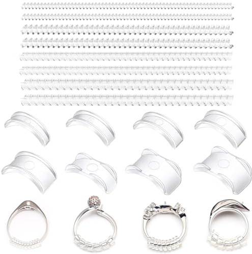 KEWUF 12 Pezzi misuratore anelli, Regolatore Dimensione Anello Trasparente, Riduttore Anello Dito, Ring Size Adjuster, 6 Taglie Riduttore Dimensione Anello,Invisibili Stringi Anello Molla Regolatori