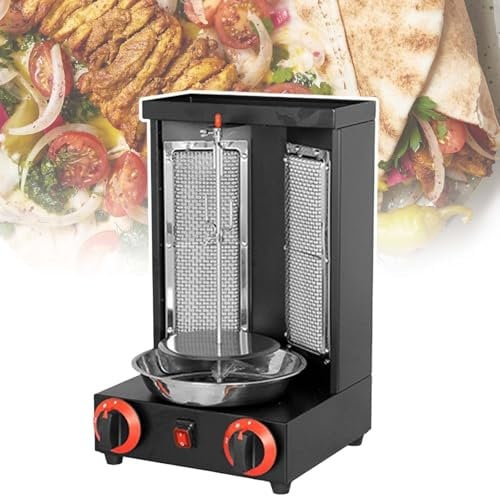 vnmudzeo Vertikaler DöNer-Kebab-Grill, Edelstahl, 2 Brenner, HäHnchen-DöNer-Kebab-Maschine, Automatischer Drehgrill,Black