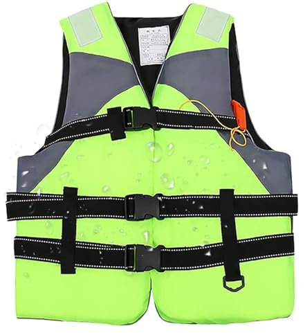 Giubbotto di Salvataggio Salvagente per Adulti e Bambini per Adulti per Paddle Boarding Aiuto al Galleggiamento in Schiuma con Fischietto, Giacca Impermeabile (Green,M)