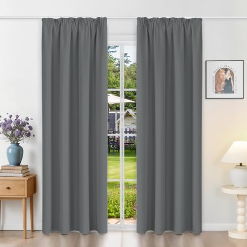 Runyéla Gardinen mit Kräuselband Vorhänge Blickdicht Hellgrau Verdunkelungsvorhänge 2er Set 230 x 120 (HxB) für Schienensystem, Thermovorhänge Kälteschutz Schiebegardinen für Wohnzimmer Curtain