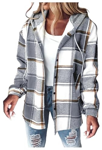 Hsternexy Flanell Jacke Sherpa-Jacke Karierte Jacke Flanellhemd Holzfällerjacke Wolljacke Winter Hemdjacke Gefüttert Teddyjacke Karierter Mantel Karojacke