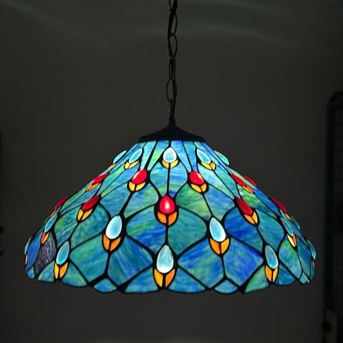 Ø40cm Retro Küchenlampen Deckenleuchte Glas Blau Küche Pendelleuchte Phönixschwanz Vintage Loft Hängelampe Schmetterling Wohnzimmer Hängeleuchte E27 Höhenverstellbar für Schlafzimmer Cafe Bar