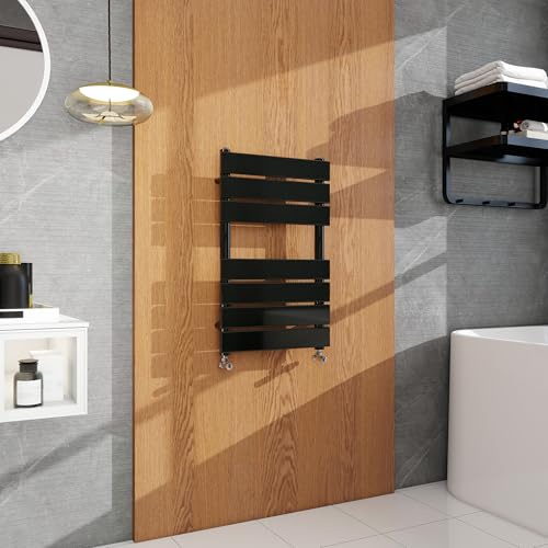 simple bathrooms Modern Flat Panel Heated Towel Rail Radiator,Wall Mounted Central Heating Ladder Rad 650X400mm Black